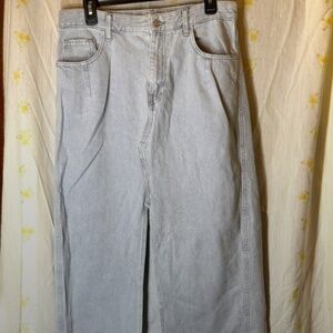 Zara Long Denim Lt Wash Jean Maxi Skirt Size Medium Raw Hem Y2K Boho